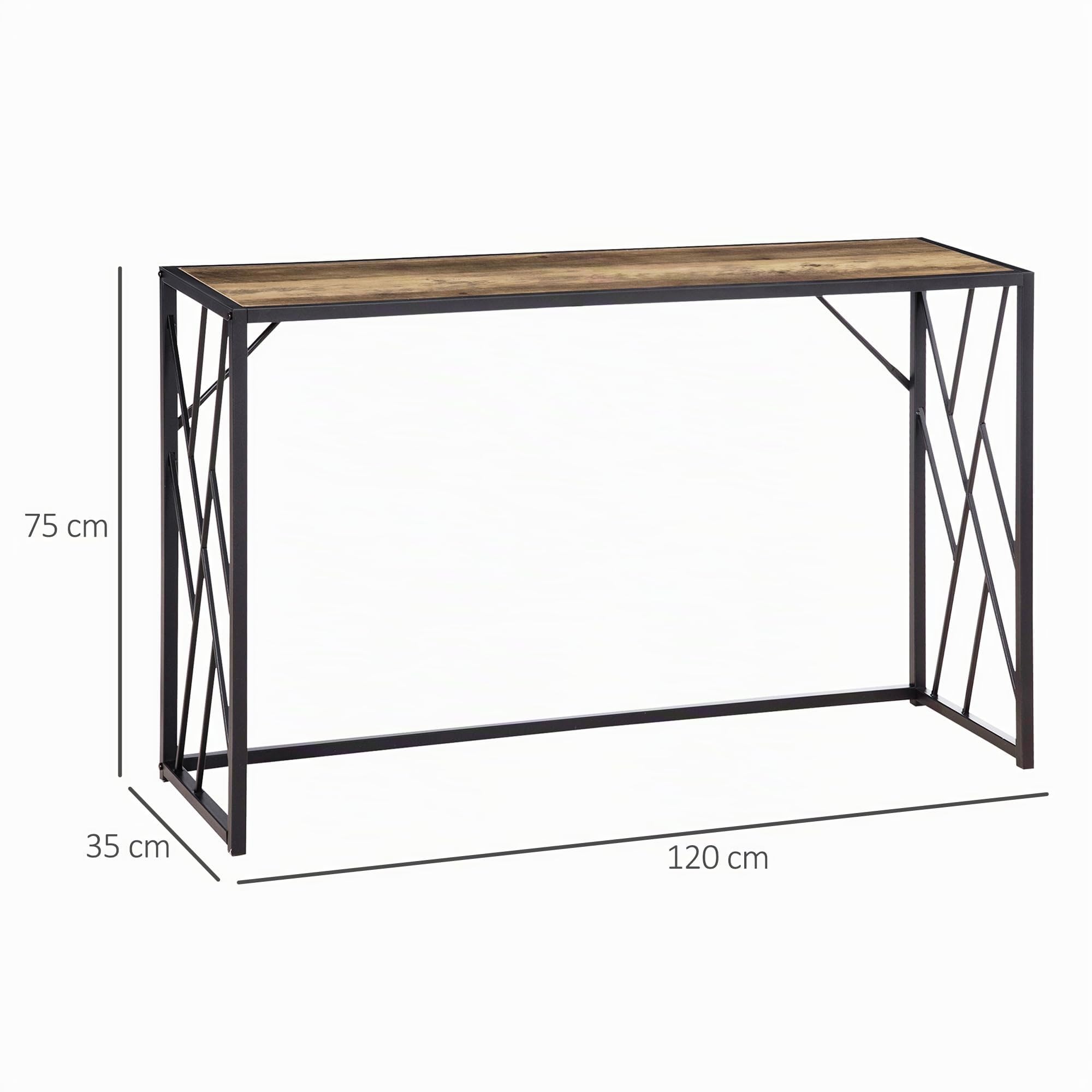 HOMCOM Konsolentisch mit Stahlbeine Flurtisch 120 x 35 x 75 cm Braun