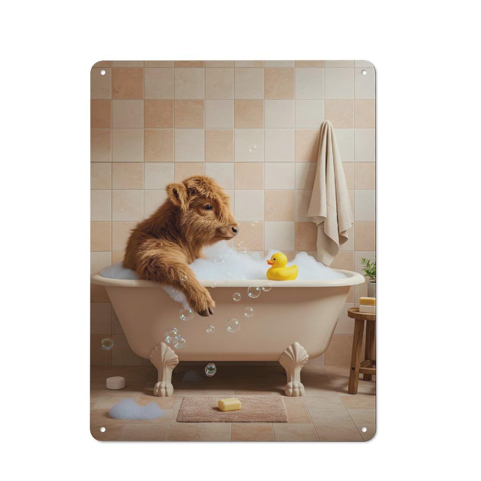 Junmoney Style-19 Vintage Metal Sign 40X30cm Featuring Cow In Bathtub For Pub Or Café, Wall Decor For People Reorganising Pub And Café