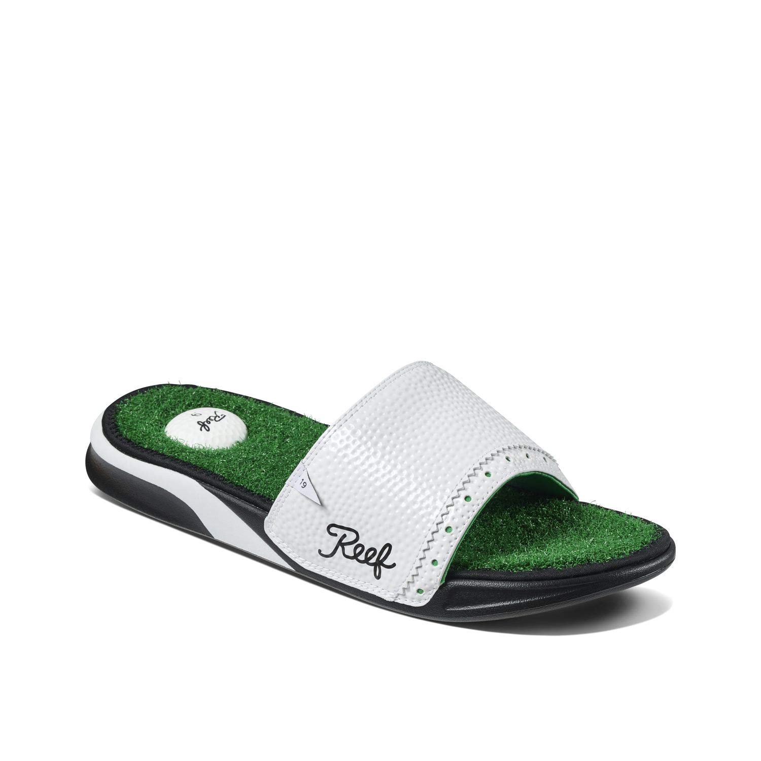 REEF Mulligan Men's Slide Sandal, Faux Grass Footbed, Golf Ball Heel Pad