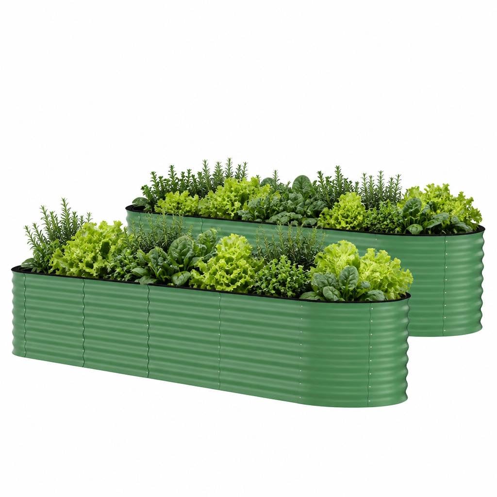 Garvee 2 Pack 8x2x2ft Galvanized Raised Garden Bed, Oval Metal Planter Box