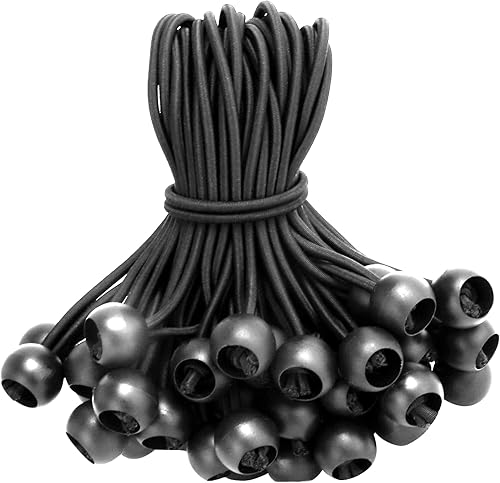 Miniatura 2 de Ouskr Cuerdas elásticas de 6 pulgadas con bolas, paquete de 50 amarres elásticos para lonas, toldos, refugio de campamento, postes de tienda de