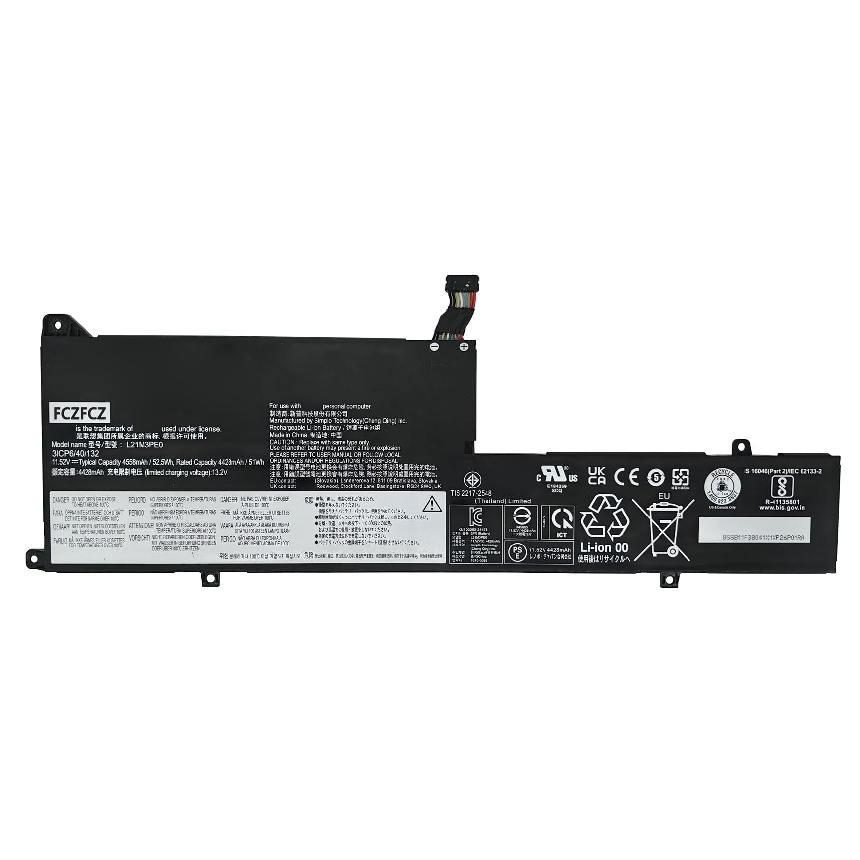 Amazon.com: FCZFCZ L21M3PE0 Battery 52.5Wh Replacement for Lenovo