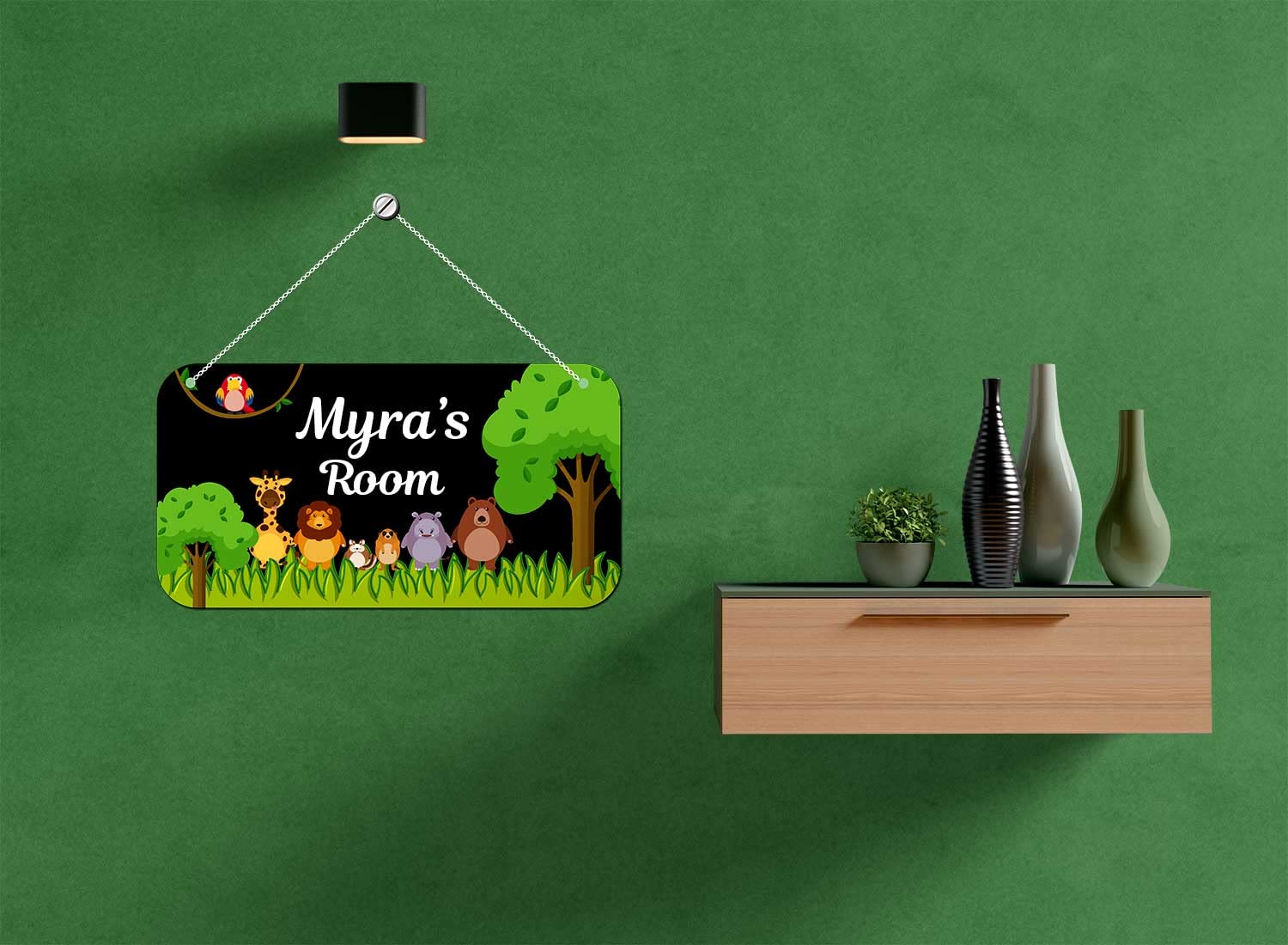 ASHVAH Animal theme Personalised Kids Room Name Plate Wall/Door Sign Kids Room Décor- Size :- 28 x 14 cm, Name - Myra 1