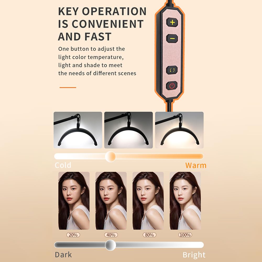 Andoer Lámpara LED de vídeo de 10 W, regulable, lámpara de media luna, 3200 K-5600 K, lámpara LED de suelo para pestañas con cable USB, abrazadera C, soporte para vlogging, salón de belleza,
