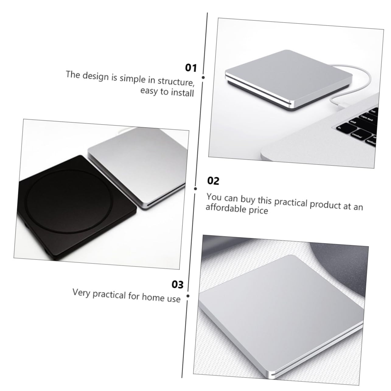 Operitacx Grabadora de DVD ROM USB 3.0 8X Abs Plata para Ordenador | Instalación de Sistema, Música y Cine, Copia de Seguridad de Datos, Uso Doméstico en Sobremesa