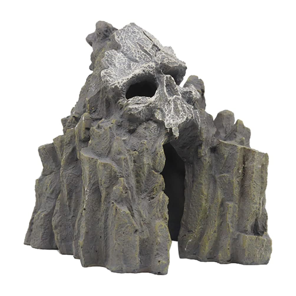 Happyyami Decorazione per Acquario Resina Forma di Montagna con Teschio Rifugio per Pesci e Ornamento per Vasche Adatto Serbatoi e Terrari di Piccole
