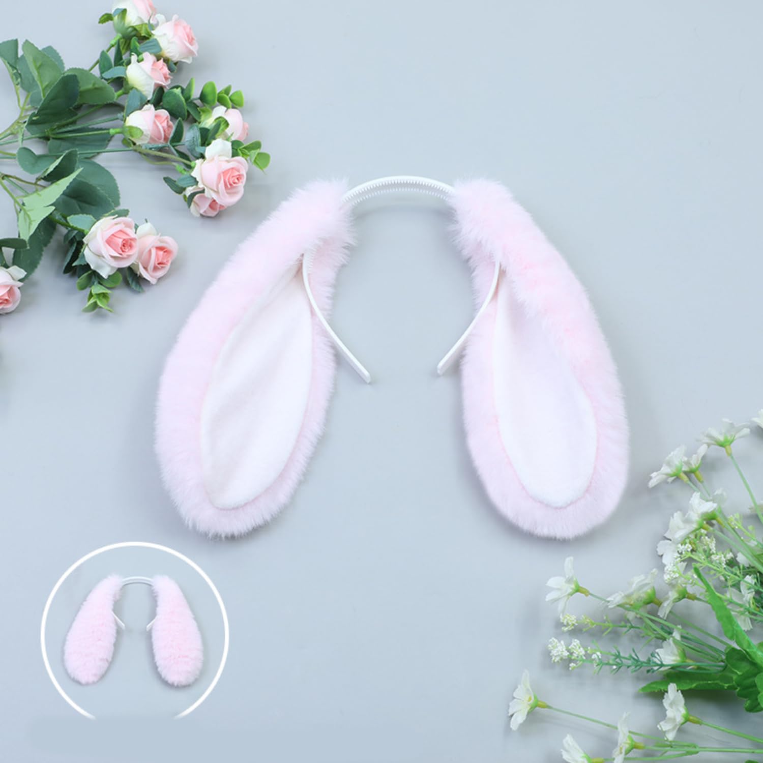 AOVNA Giant Plush White Bunny Ears Headband Plush Rabbit Ears Headband Cosplay Costume Fancy Dress Up for Girls Head Wear Props (Pink) - Image 3