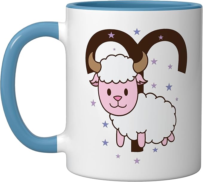 Aries Zodiac Sign as Animal Horoscope Ceramic Mug, Blue/White