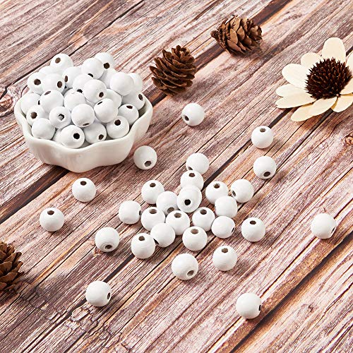 Beadthoven 200pcs 12mm White Wood Beads Natural Round Ball Large Hole Loose Beads Spacers for Macrame Garland Jewellery Bracelet Making - Image 3