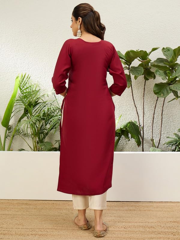 Image of Women's Silk Blend Embroidery Straight Kurta | Ethnic Kurtas for Women | Kurtis for Women Festive, Casual Office Wear Ethnic Kurta for Women