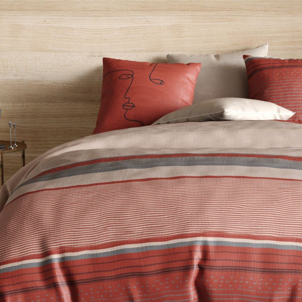 Housse de Couette réversible 220x240 cm + 2 taies d'oreiller 63x63 cm Percale de Coton Hana