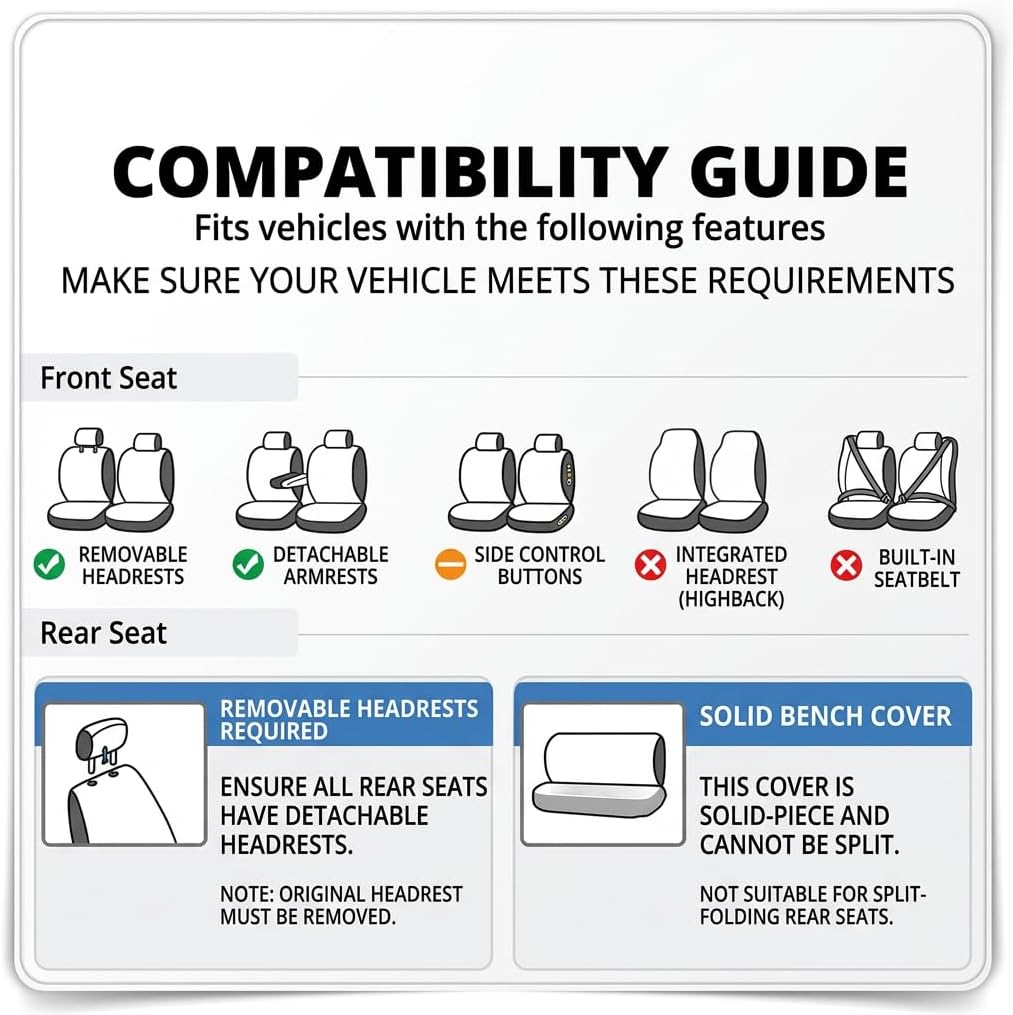 Car Seat Covers Full Set for VW Golf 8|Golf GTE/Golf GTI/Golf GTD/Golf Clubsport, 5 Seats Non-Slip Durable Wear-Resistant Seat Protector, Front Rear Split Universal for Cars,A Grey