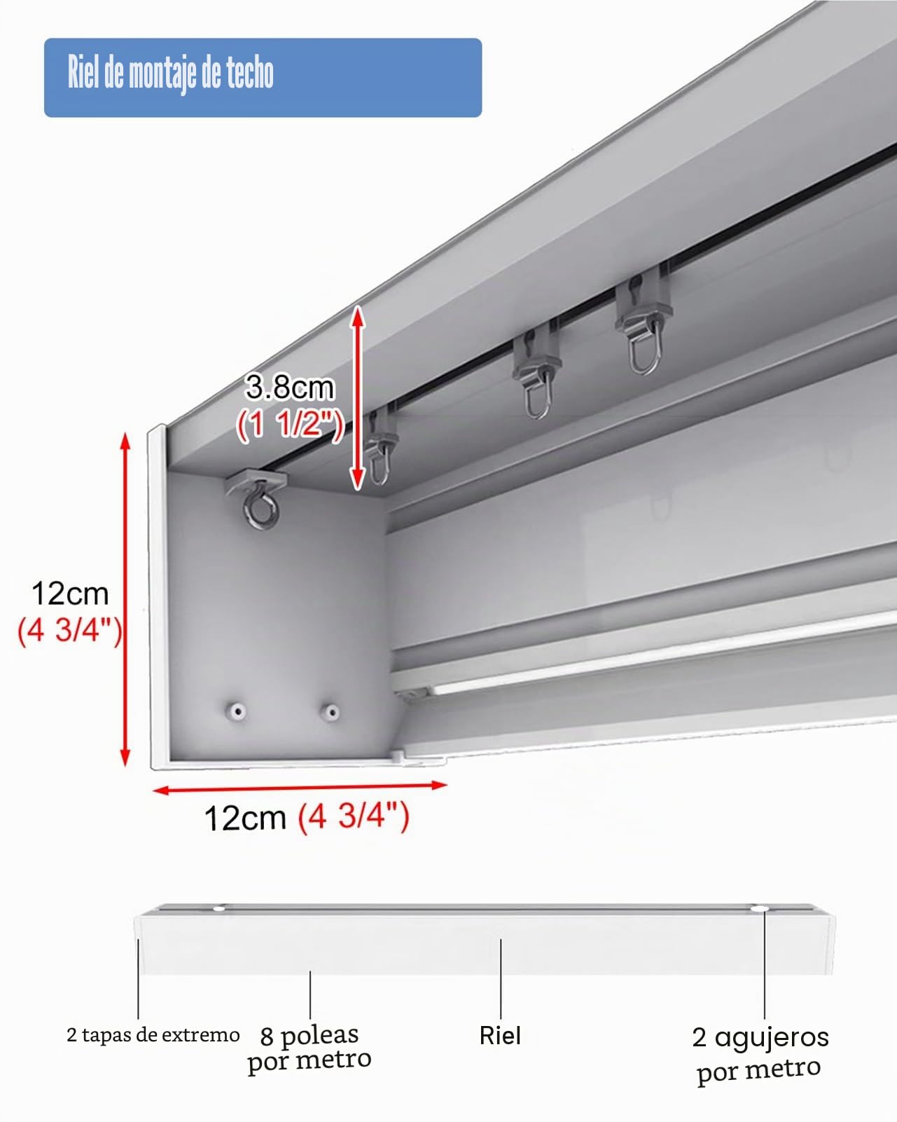 Caja de galería para cortina de ventana con riel, panel decorativo, montaje en techo o pared, sistema de riel de cortina oculto