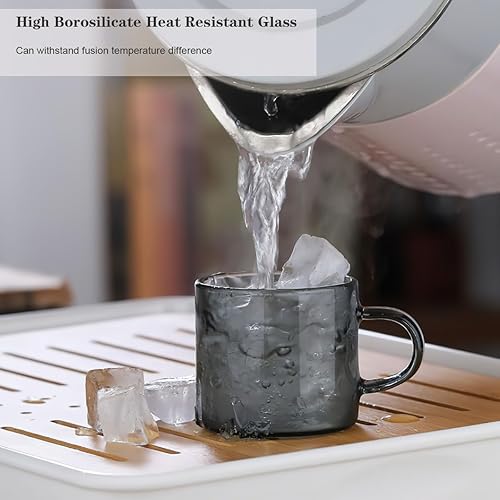 Miniatura 4 de Kung Fu - Juego de 6 tazas de té de vidrio pequeñas (4.06 onzas/4.1 fl oz) + juego de soporte en gris ahumado, decoración de utensilios de té chino