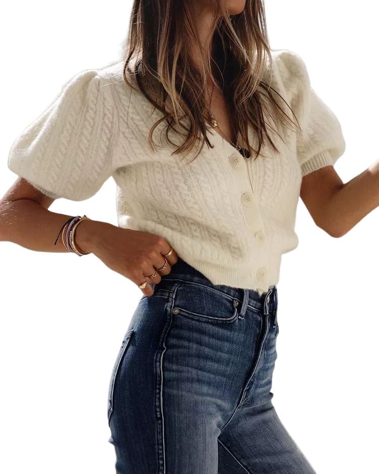 Bianstore Women's Puff Short Sleeve Sweater Casual...