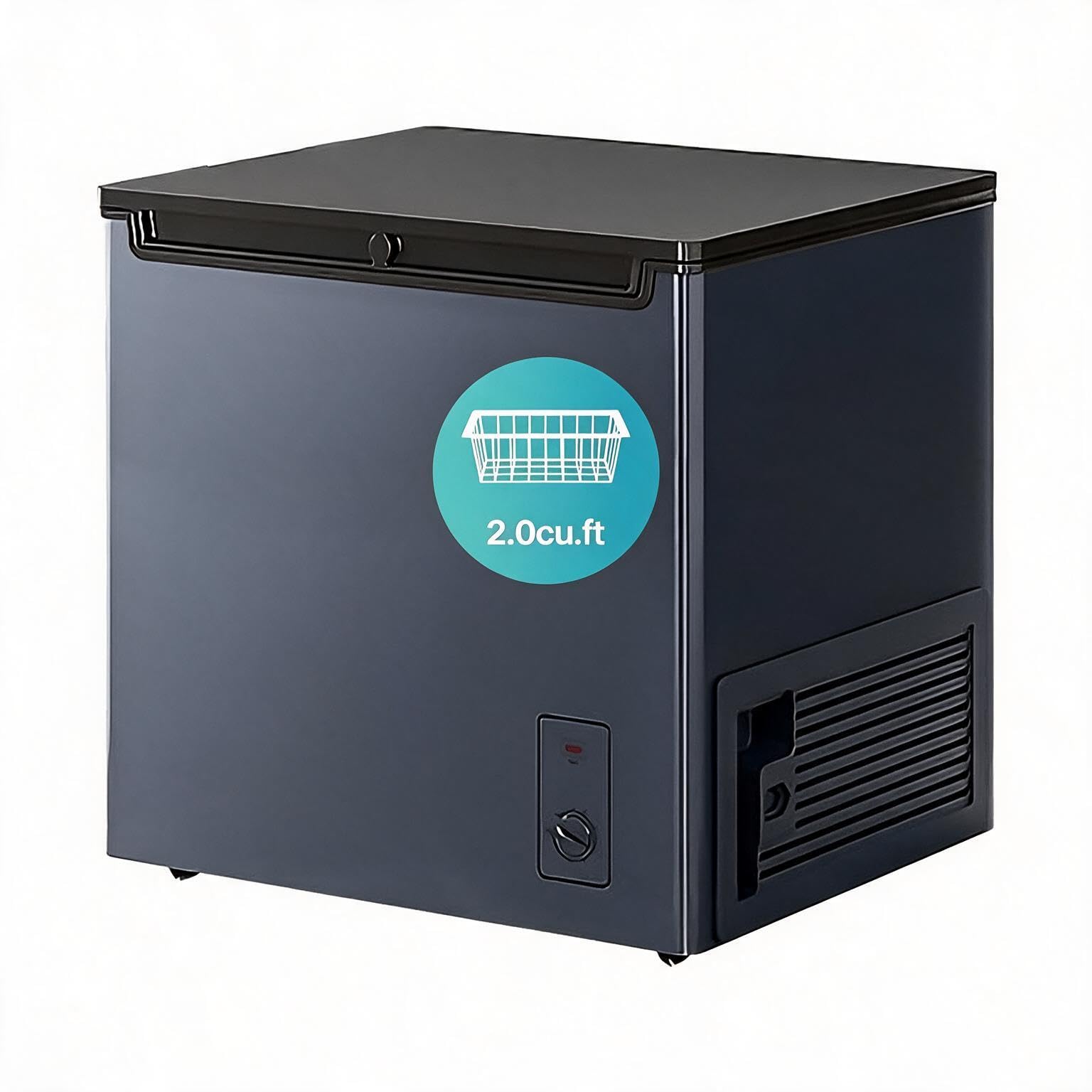 Chest Freezer - Compact Deep Freezer with 7 Temperature Settings, Low Noise Operation, And Removable Basket, Ideal for Dorms, Apartments, And Home Kitchens (Black, 2.0Cu.ft)