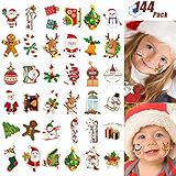 WESJOY Christmas Temporary Tattoo for Kids Adult, 144 Pcs Assorted Cute Designs Stick Xmas Holiday Birthday Party Favors