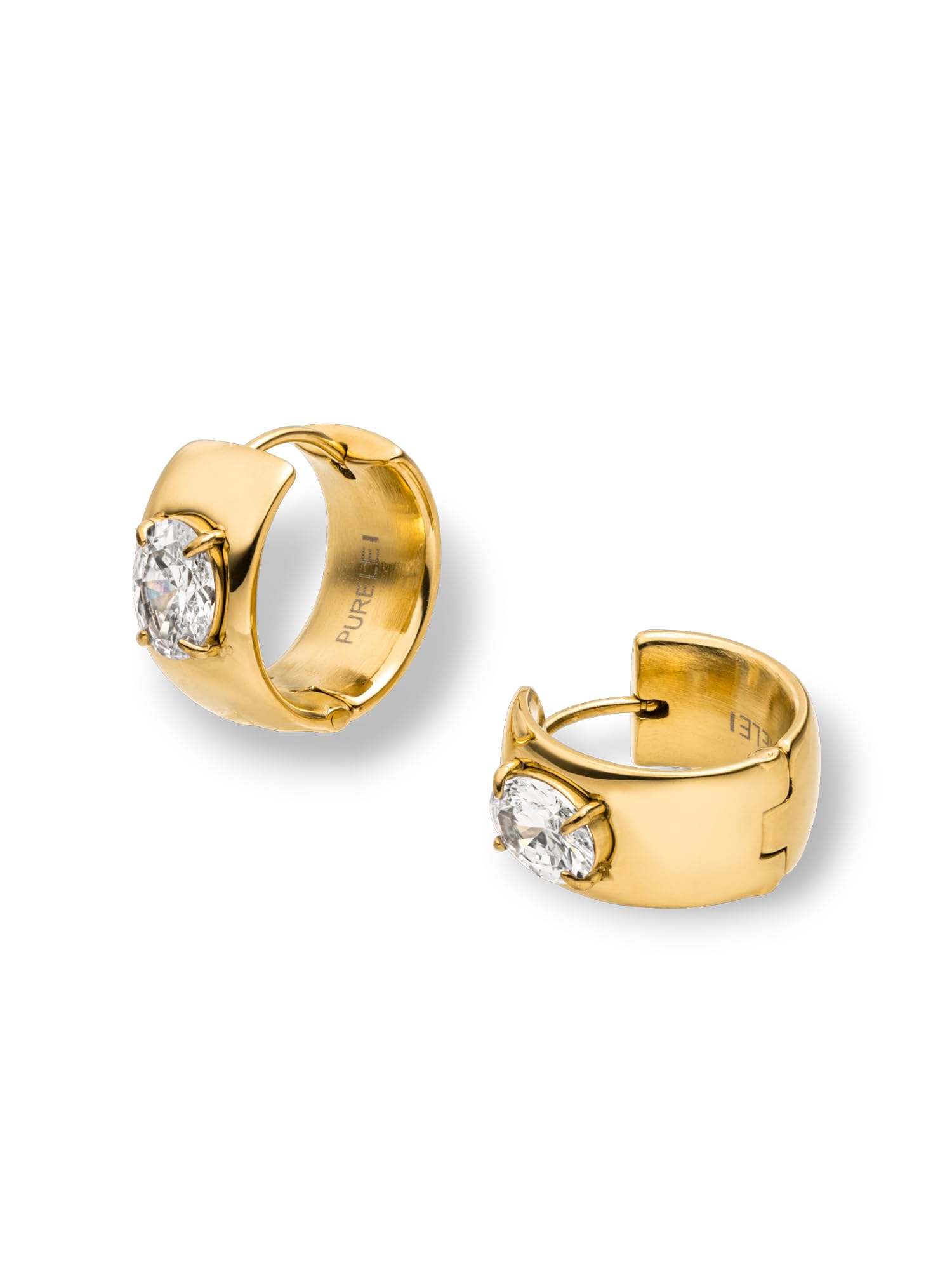 Purelei Glam Ohrringe – Glitzernde Creolen mit weißem Zirkonia – Edelstahl (Gold 14K vergoldet/Silber/Roségold 18K) – 18 mm funkelnde Statement-Ohrringe für Damen