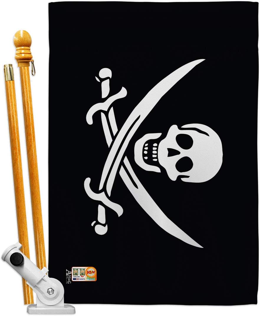 Jack Rackhams House Flag Coastal Pirate Ship Skull Treasure Map Carribean Jolly Blackbeard Small Decorative Gift Yard Banner Made In USA 28 X 40