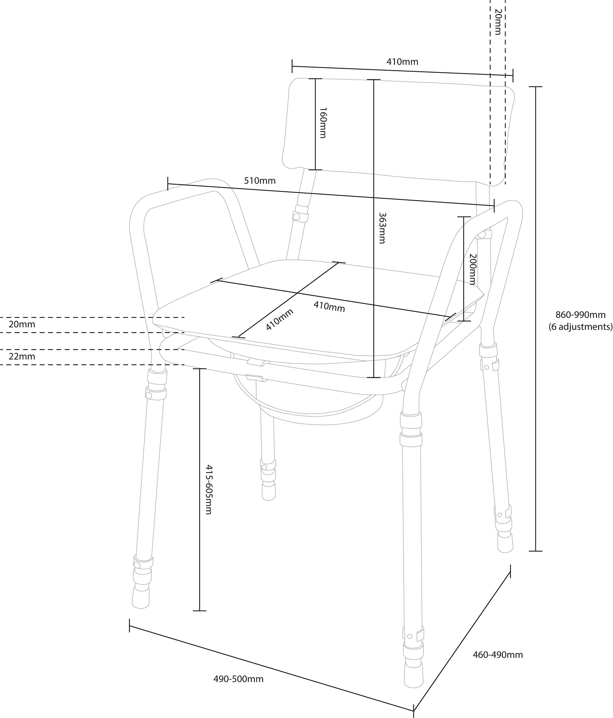 Aidapt Essex Height Adjustable Commode Chair -7 Aidapt Essex Height Adjustable Commode Chair -7