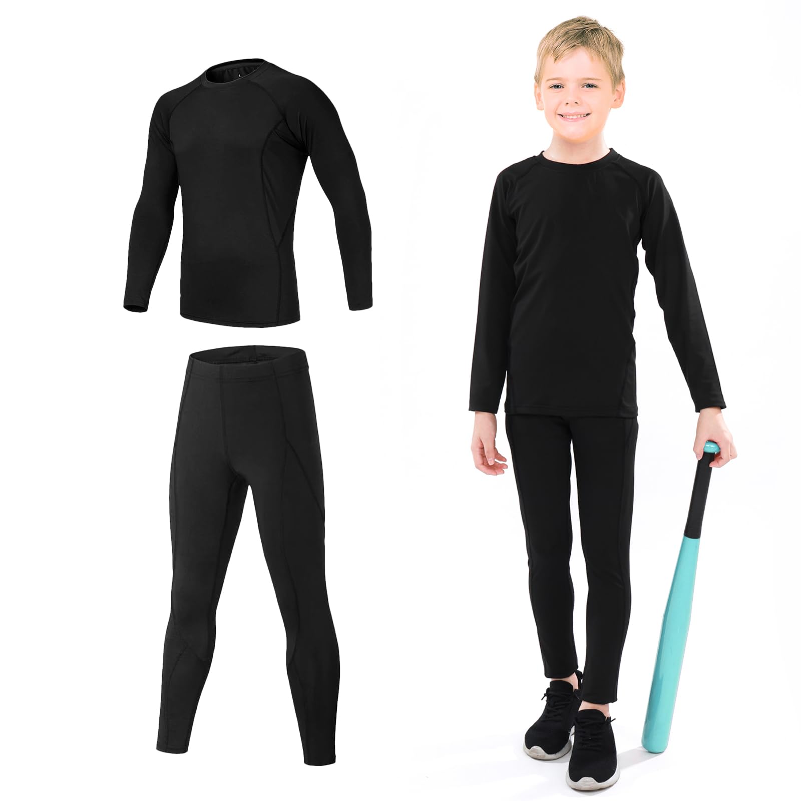TBoonor Biancheria Intima Termica per Bambini Set di Biancheria Intima da Sci Bambini Funzionale Camicia Termico Pantaloni per Running Sport Invernali Ragazzi