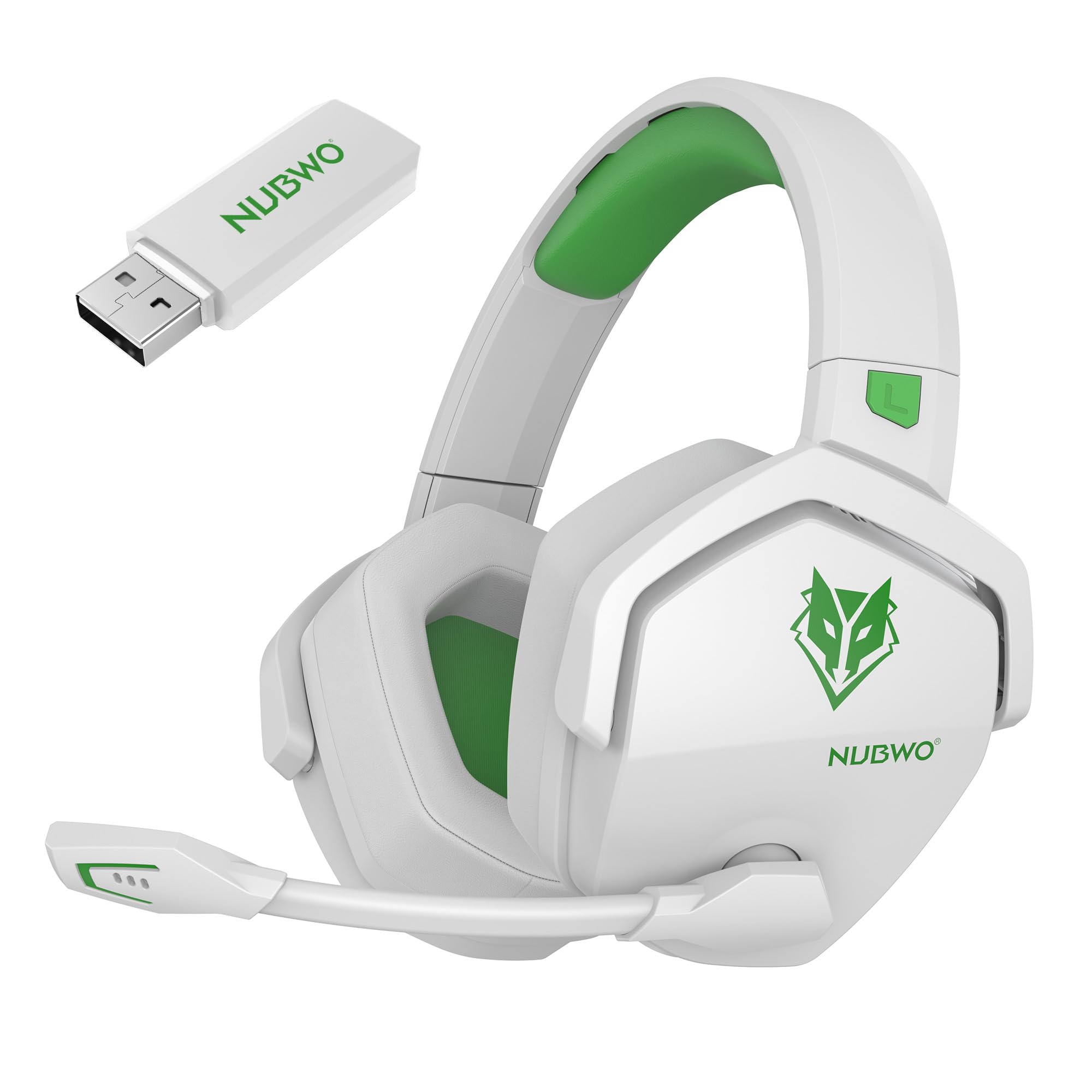 NUBWO Wireless Gaming Headset with Mic for Ps5 Ps4 PC (White and Green)