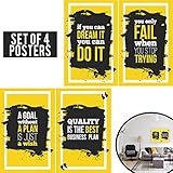 Limited Edition: Yellow Posters Set of four 11x17 CROSSFIT GYM POSTER - Wall Art Motivational Fitness Quotes, Inspirational posters of exercise for Cardio, Calisthenics, Weight Lifting and Spinning