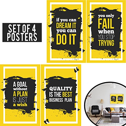 Limited Edition: Yellow Posters Set of four 11x17 CROSSFIT GYM POSTER - Wall Art Motivational Fitness Quotes, Inspirational posters of exercise for Cardio, Calisthenics, Weight Lifting and Spinning