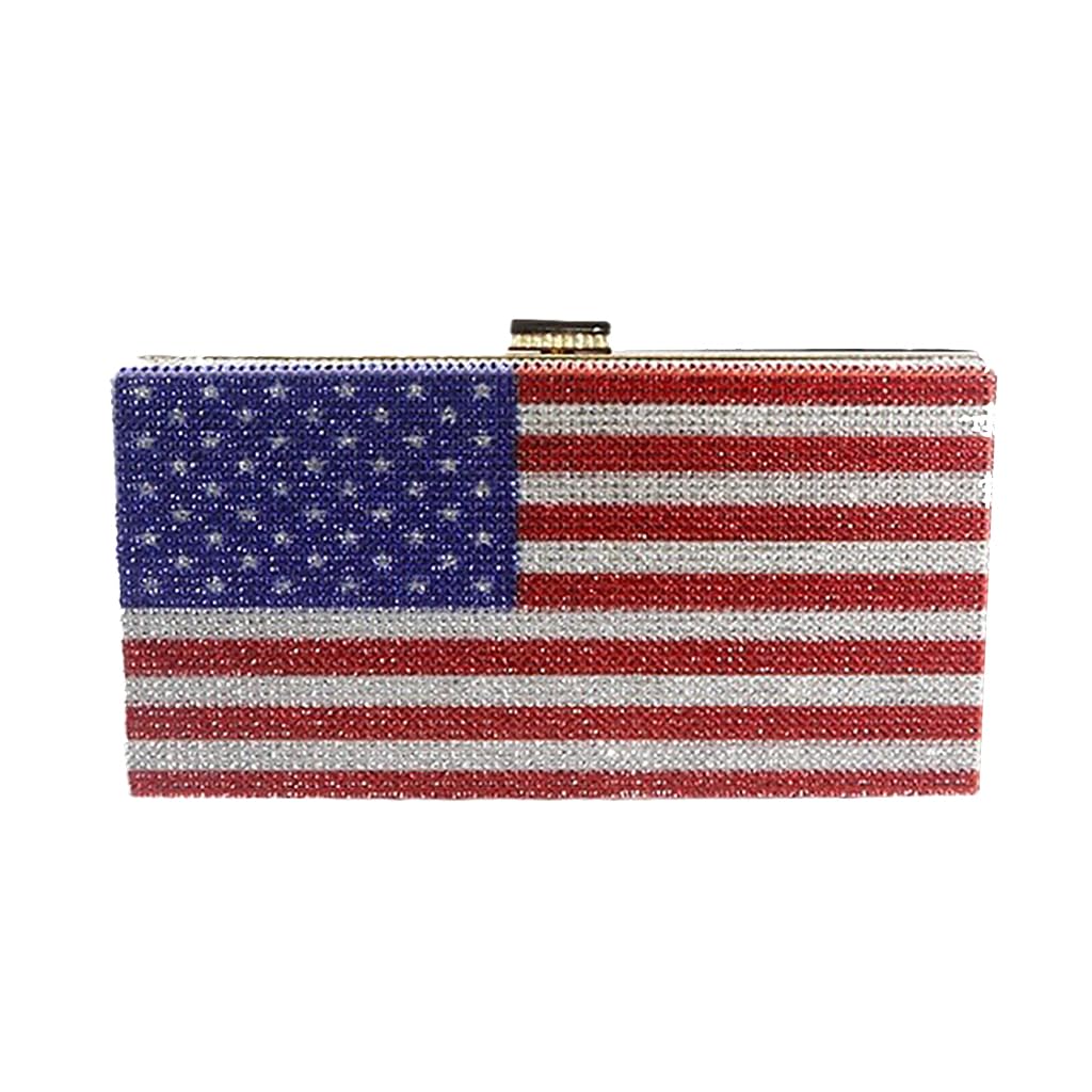 Women Rhinestone Evening Bag American Flag Diamonds Shoulder Handbag