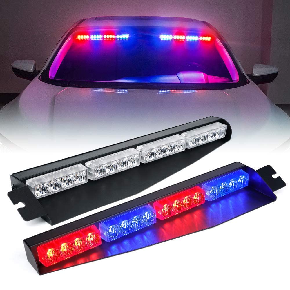 Riloer Barra de luz estroboscópica LED visera parasol interior luces intermitentes de advertencia de peligro de emergencia compatible con luz roja y azul universal