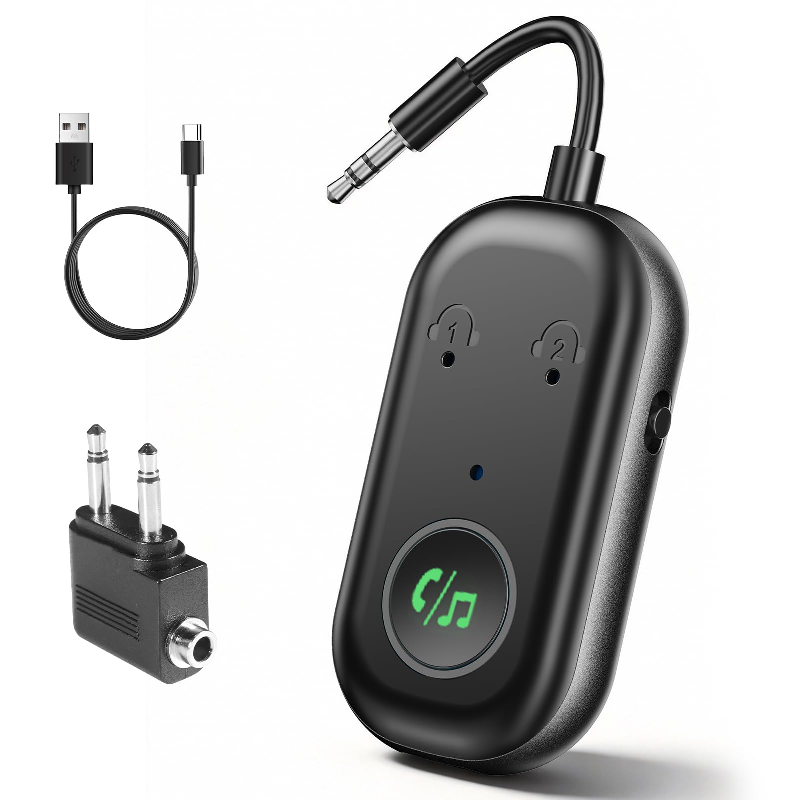 Ricevitore trasmettitore Bluetooth 5.3, adattatore Bluetooth wireless per auto/aereo, microfono per chiamate, adattatore Bluetooth AUX wireless 2 in 1 per TV, aereo, cuffie, Airpods