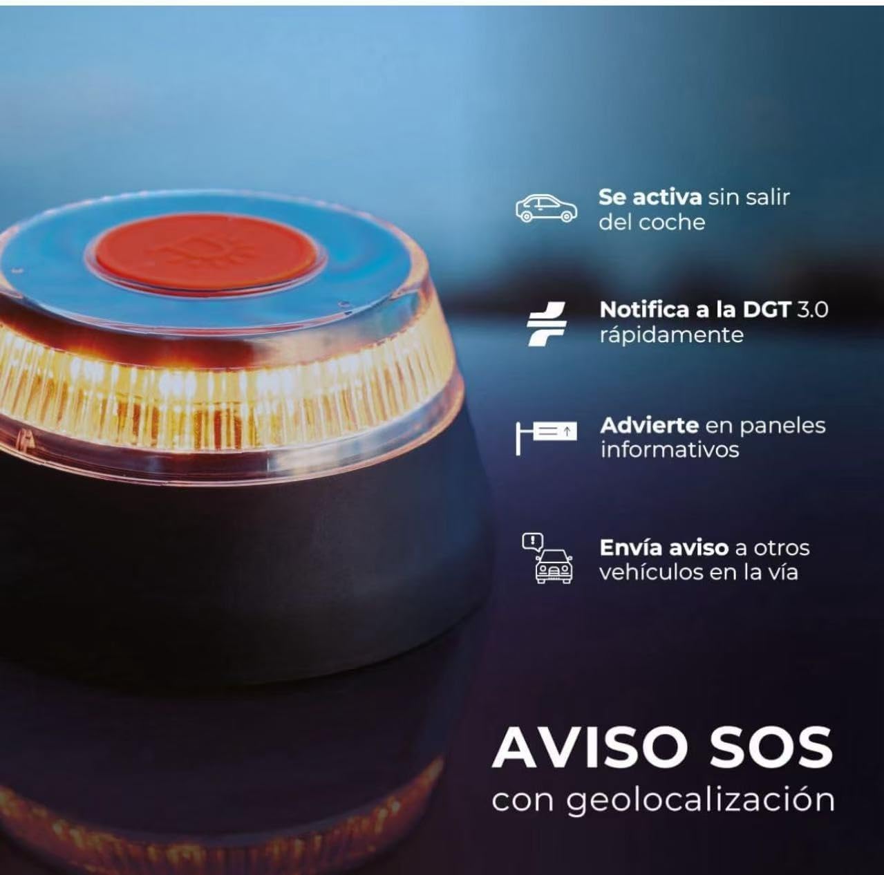 EASY SPEED Luz Emergencia V16 Homologada DGT con Geolocalizacin,Baliza Coche Conectada DGT 3.0,con SIM y Datos Pagados Hasta 2038,Adecuado para Coches (Viene con Pilas),2 Unidades