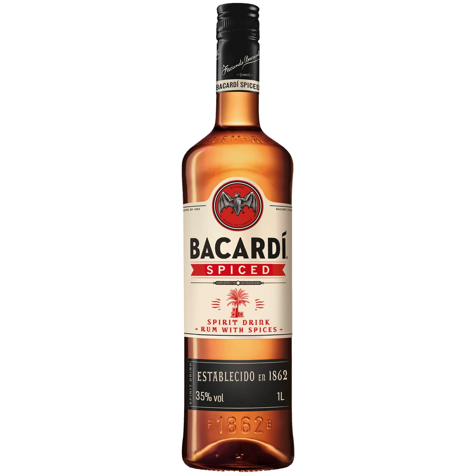 BACARDÍ Spiced, 35% ABV, 100cl / 1l, Premium Spirit Drink Made with Barrel-aged Rum, Blended with Natural Flavours and Spices