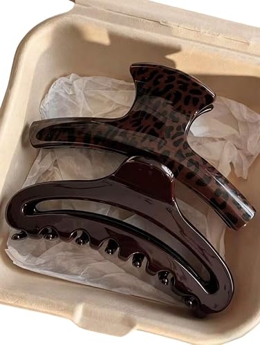 2pc Large Hair Claw Clip, Brown Tortoiseshell Pattern, Strong Hold Jaw Clip