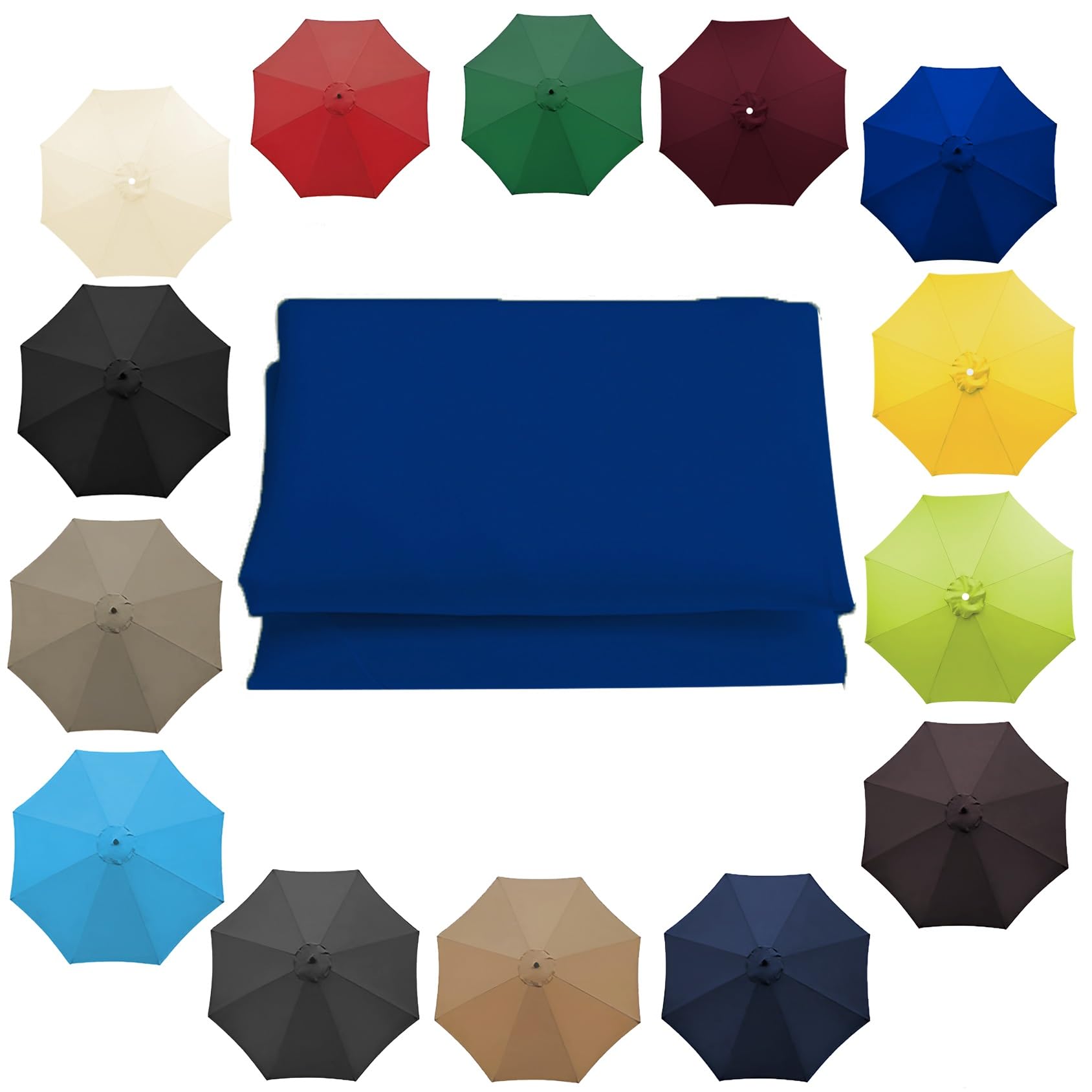 Parasol Umbrella Replacement Cover - 6.5'/8.8'/9.8' (200cm/2.7m/300cm) - Replacement Parasol Canopy 6 Ribs/8 Ribs Sun Umbrella Replacement Cloth(Color:Royal blue,Size:8 ribs-3m(9.8ft)) — image 1