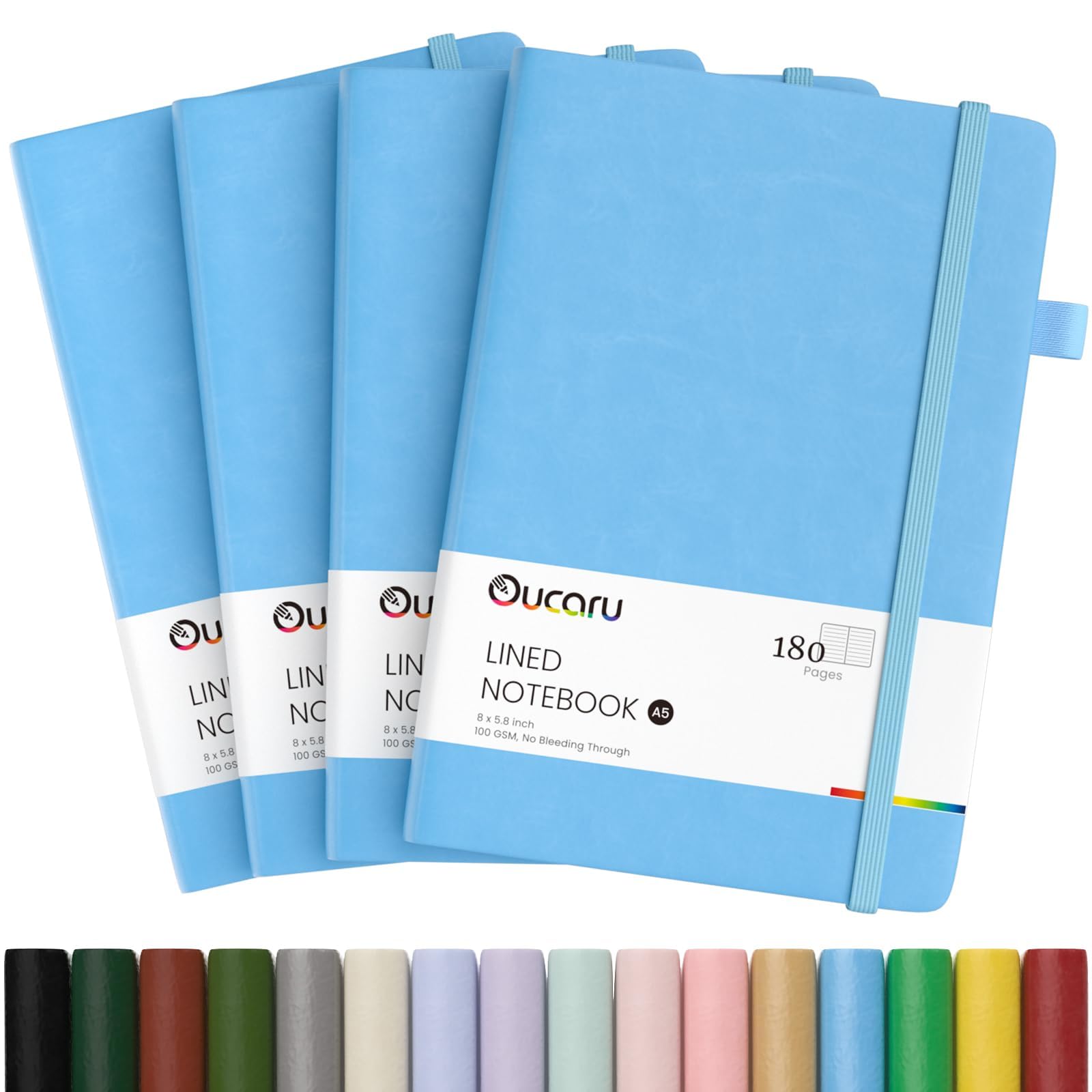 Oucaru Lined Journal Notebook, 4 Pack, 180 Pages, A5 Journals for Writing, 100 GSM Thick Paper, Small Notebooks Daily Journal for Women Men Work, Business, School, Travel Supplies — image 1