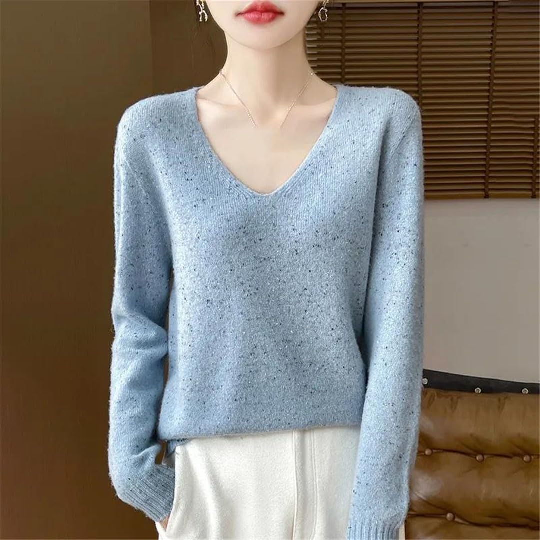 Damski kaszmirowy sweter z dekoltem w serek koreański sweter oversize swetry na co dzień luźne dzianinowe topy