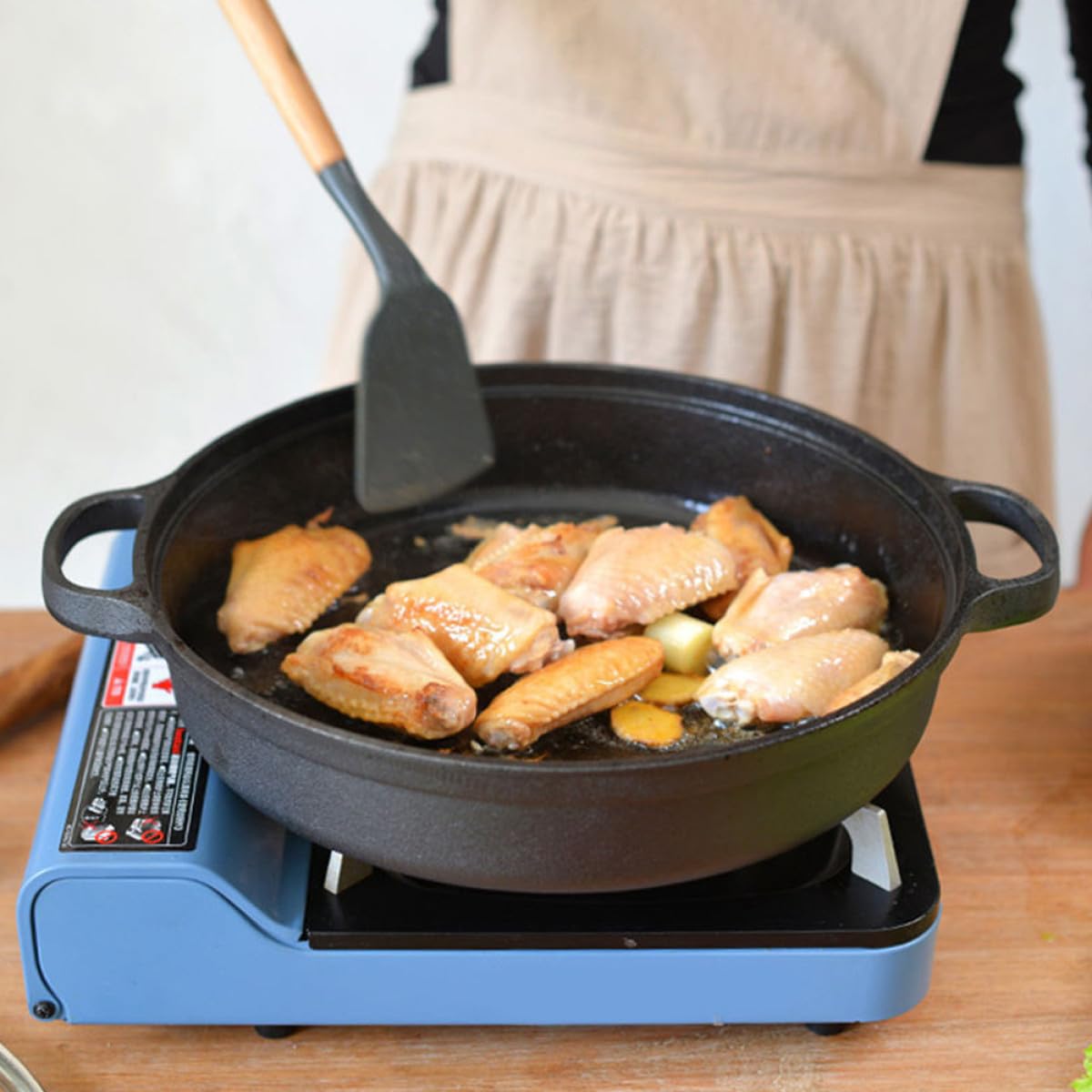 SHINEOFI Olla Caliente de Hierro Fundido sin Revestimiento Asas Ergonómicas y Protección contra Quemaduras para Uso Doméstico Aire Libre