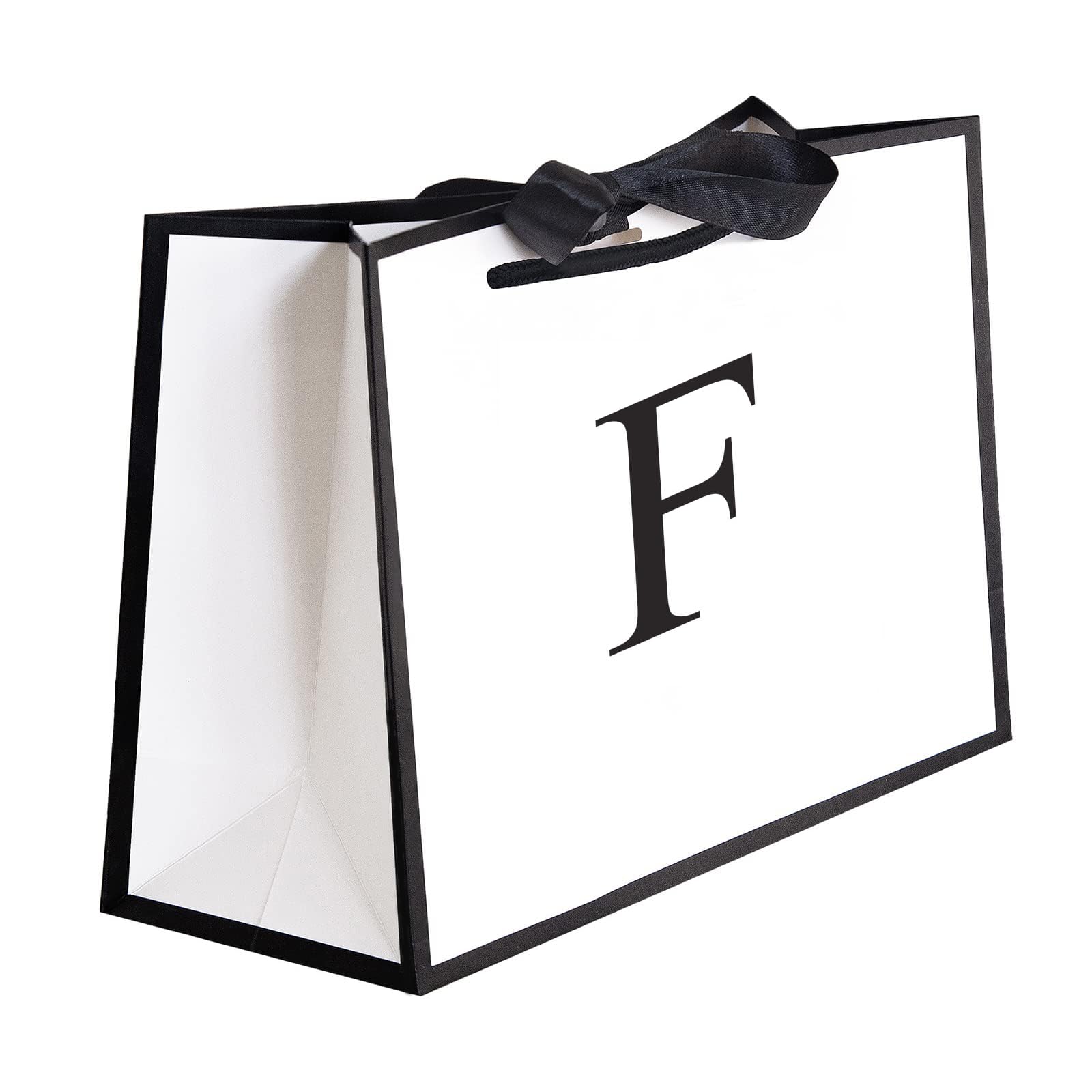 QLSKO Initial Gift Bag with Bow Ribbon Personalized Horizontal Paper Bag Monogrammed Birthday Gifts for Women Men (F-Small)