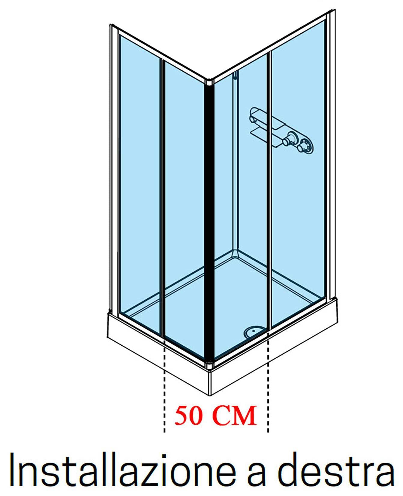 Novellini Media Glass A Standard 100 x 80 cm Cabina ducha multifunción apertura 2 puertas correderas montaje ángulo derecho izquierdo mezclador mecánico cristal transparente perfil blanco altura 210