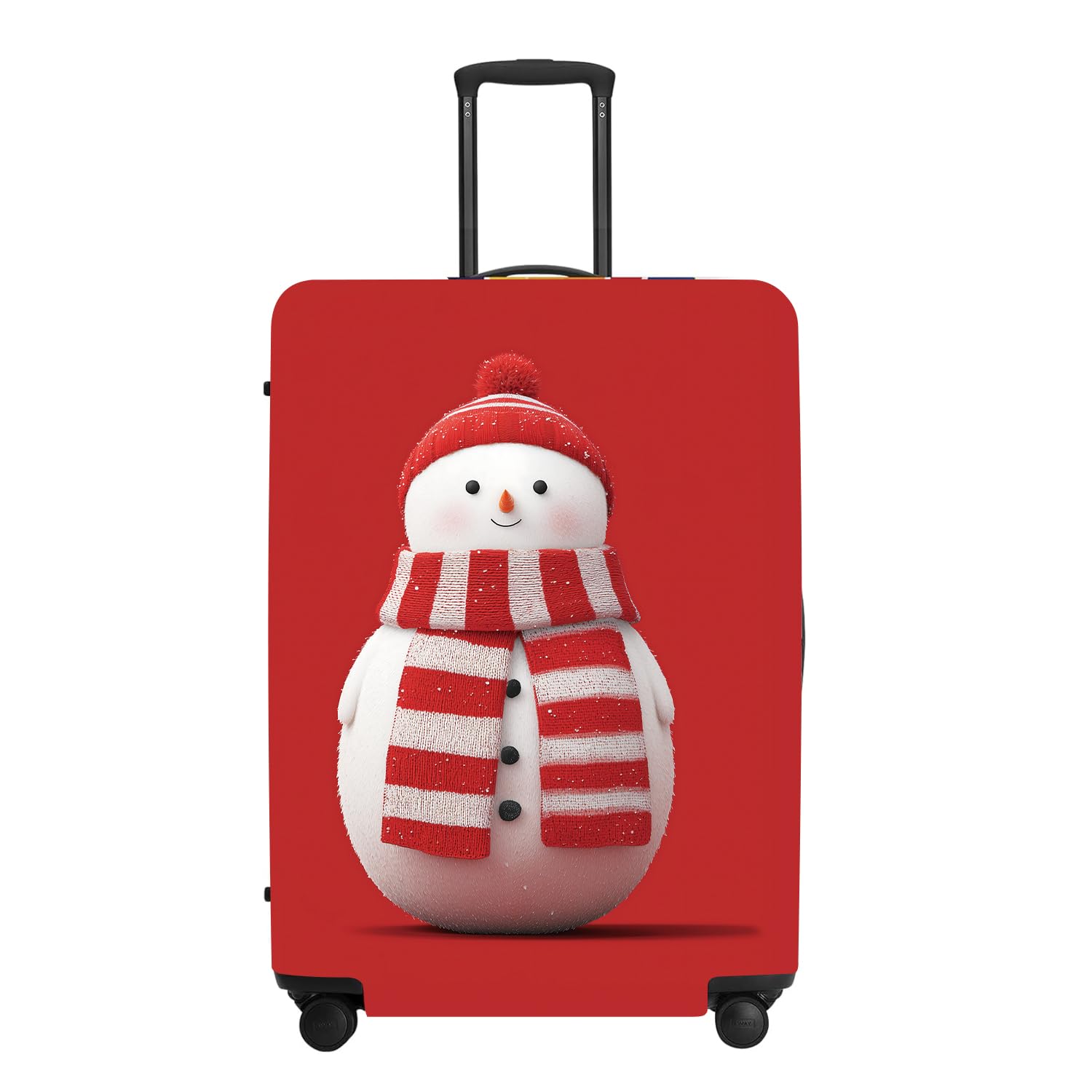 Snowman Christmas Luggage Cover - Red Background with Cute Snowman in Striped Scarf, Simple Stretchable Suitcase Cover 28 30 Inch
