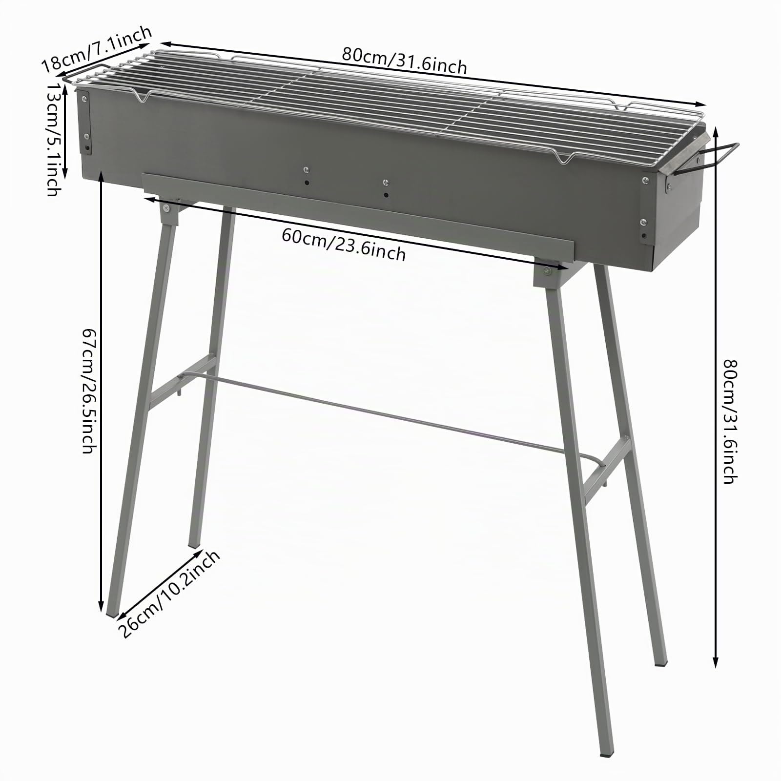 Barbecue a carbonella per barbecue, portatile da picnic, griglia rettangolare rimovibile, griglia a carbone con patta ad aria regolabile, per attività all'aperto, campeggio, picnic, feste