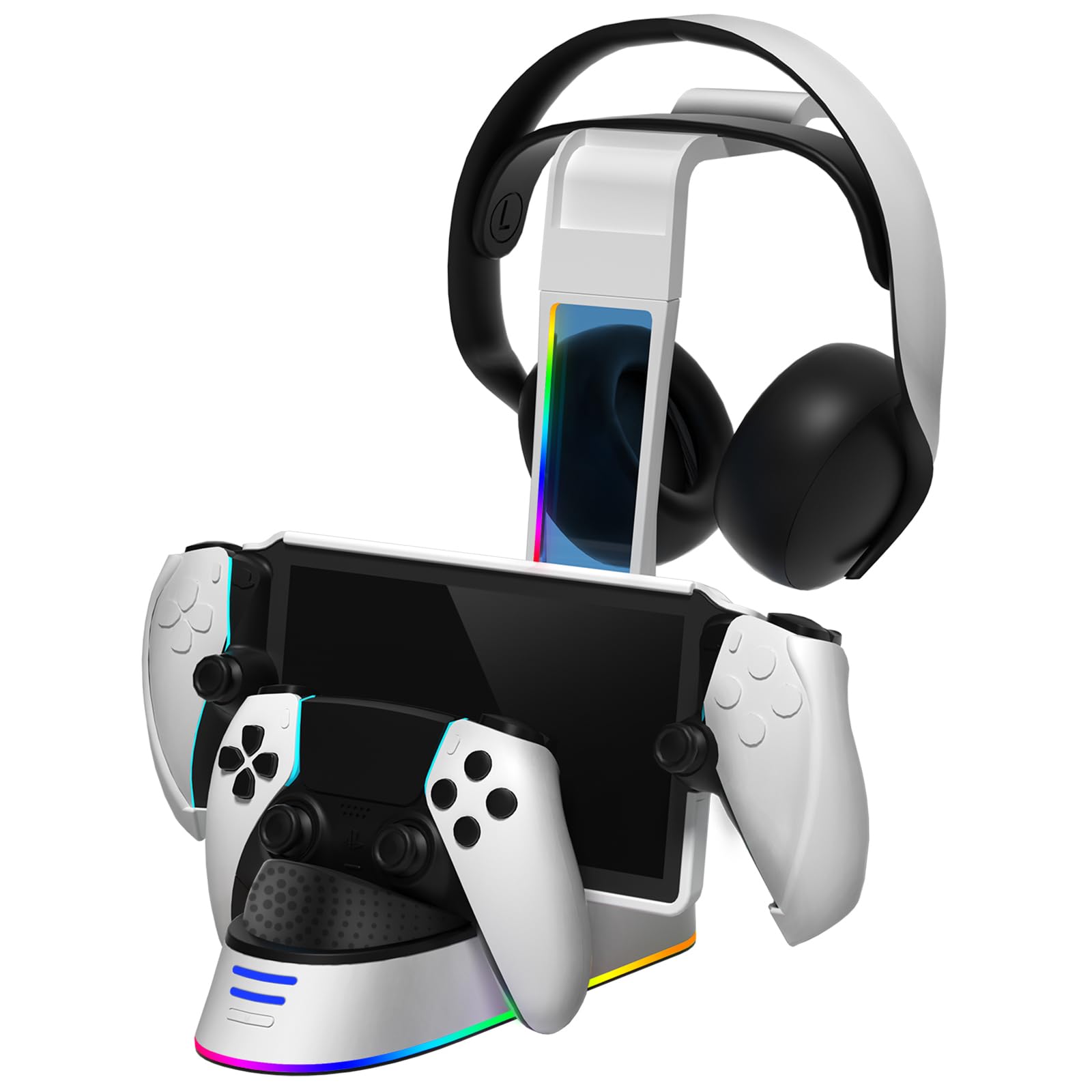Estación de Carga portátil con Soporte para Auriculares para Controlador PS5 Soporte de Carga Indicador de Carga de luz RGB para Consola de Juegos Portal