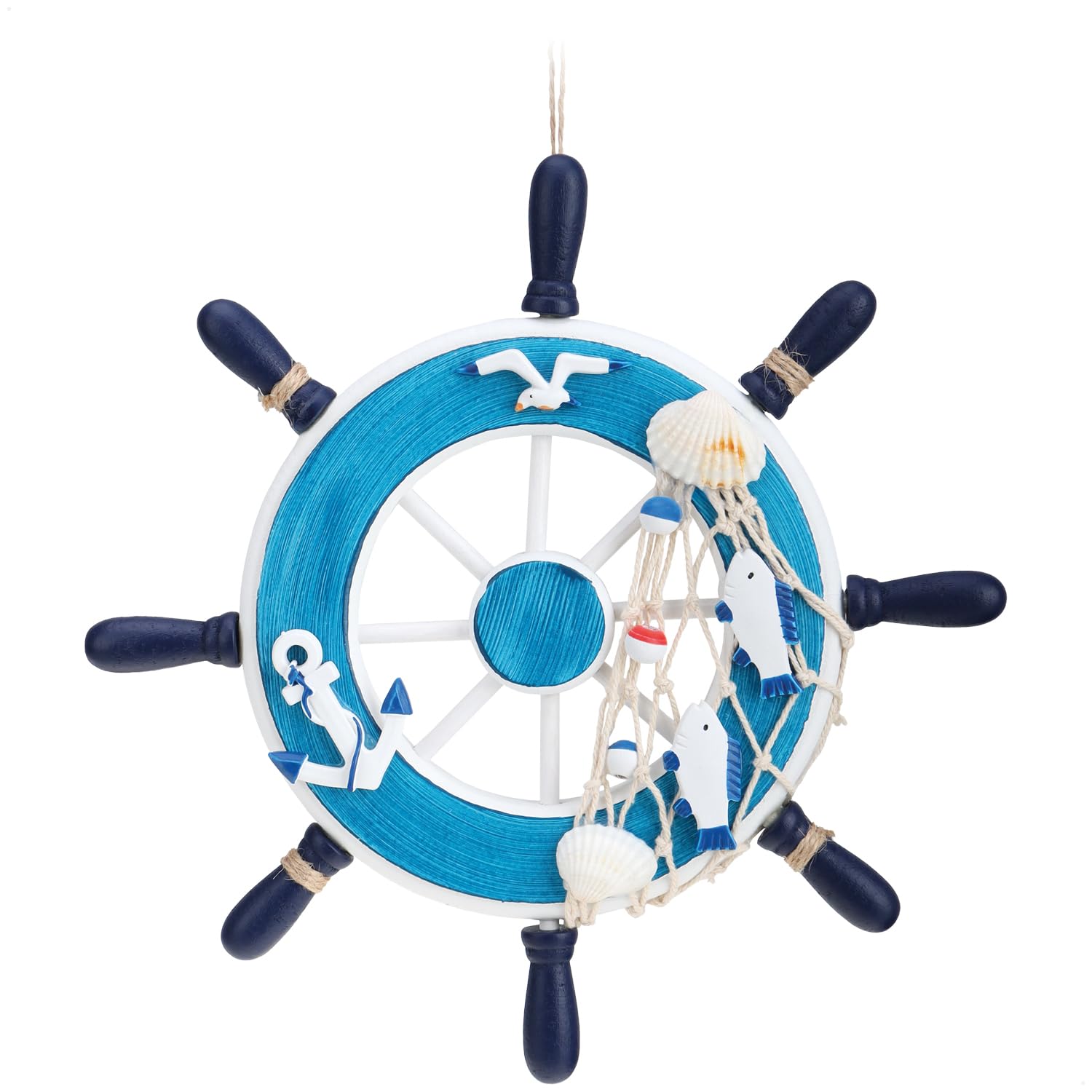 com-four® 1x Decorative wooden steering wheel - Shipping decoration for hanging - Maritime hanging decoration for the home
