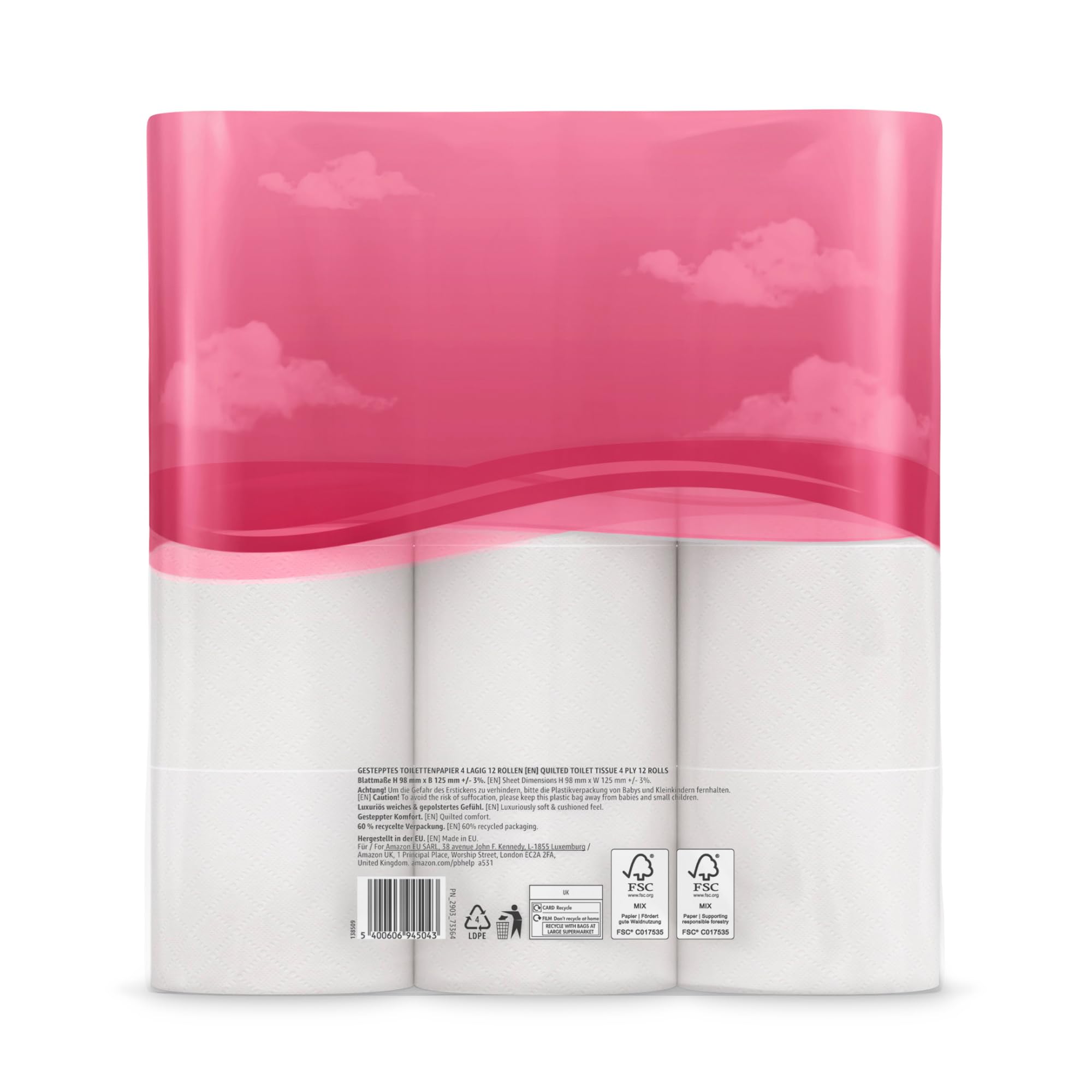 by Amazon Premium Toilettenpapier, 4-lagig, 48 Rollen (4 Packungen à 12 Stück), 160 Blatt pro Rolle, FSC-zertifiziert