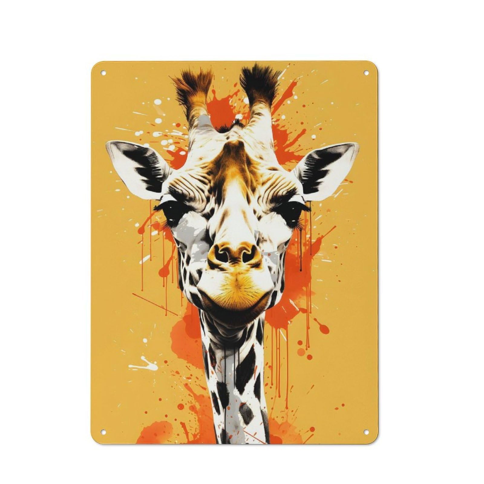 Junmoney Style-15 Giraffe Painting Animal Vintage Metal Wall Sign 40X30cm For Garage Wall, Suited To Garage Decor Collectors