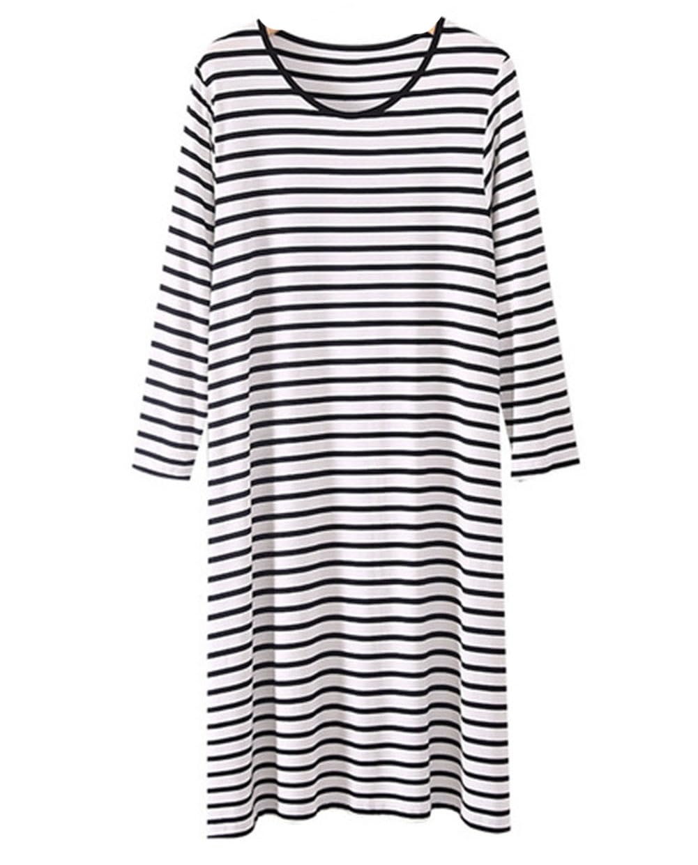 Women's Striped Cotton Pyjamas with Long Sleeves - Black - Small