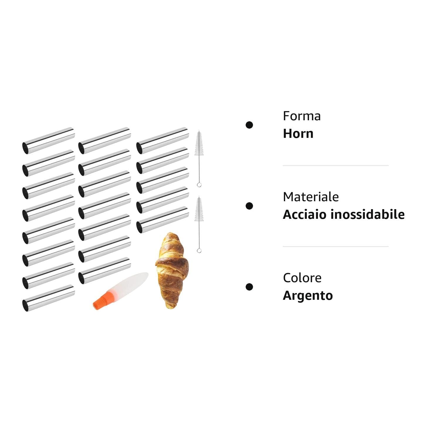 Ieron Confezione da 20 Stampi per Cannoli in Acciaio Inossidabile per Croissant (8,7x2,5 cm) Stampi per Corno per Crema Facili da Pulire per Panifici Professionali e Dolci Domestici Lisci e Durevoli