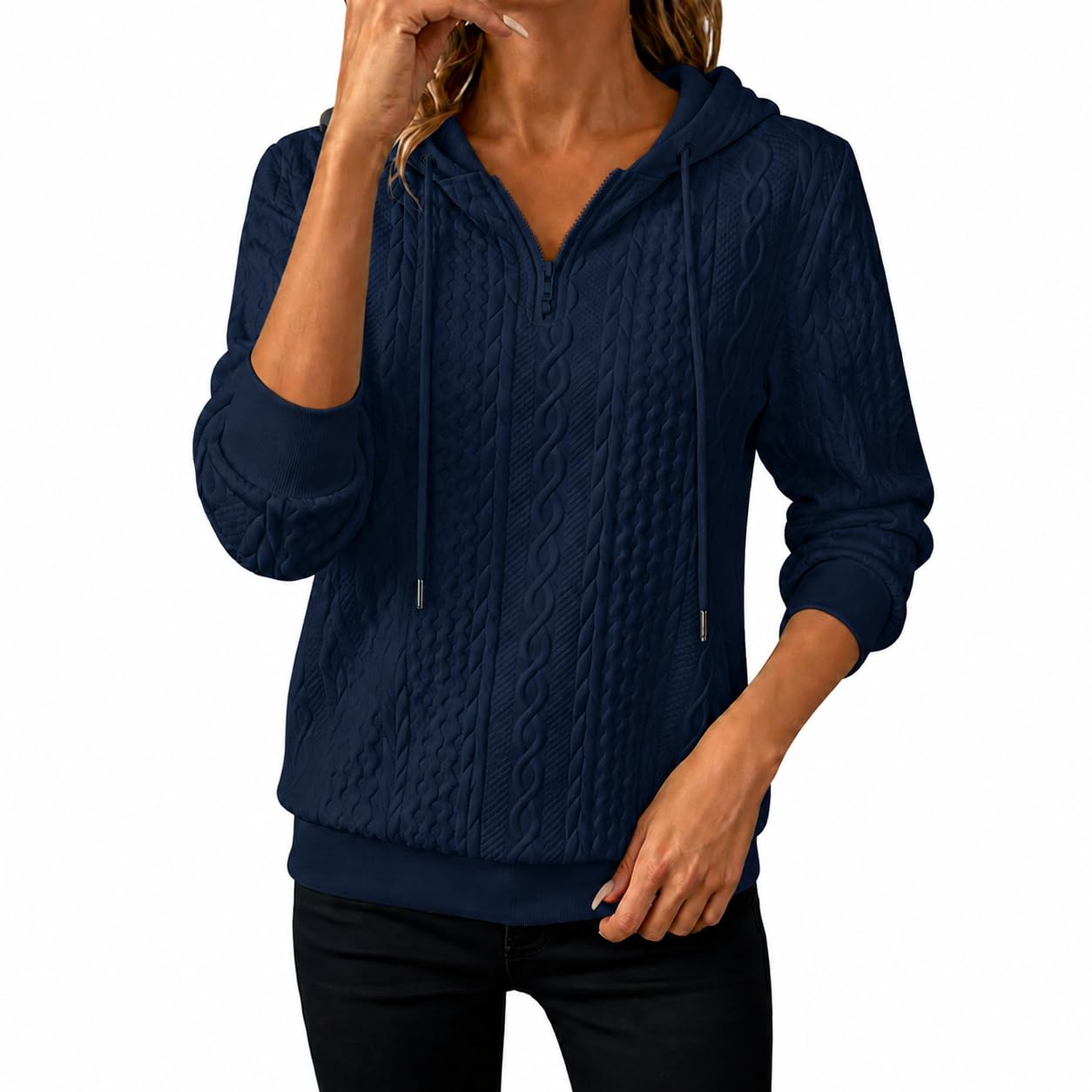 Oversized Hoodie for Women Ribbed Cuff Hem Half Zip Long Sleeve Pullover