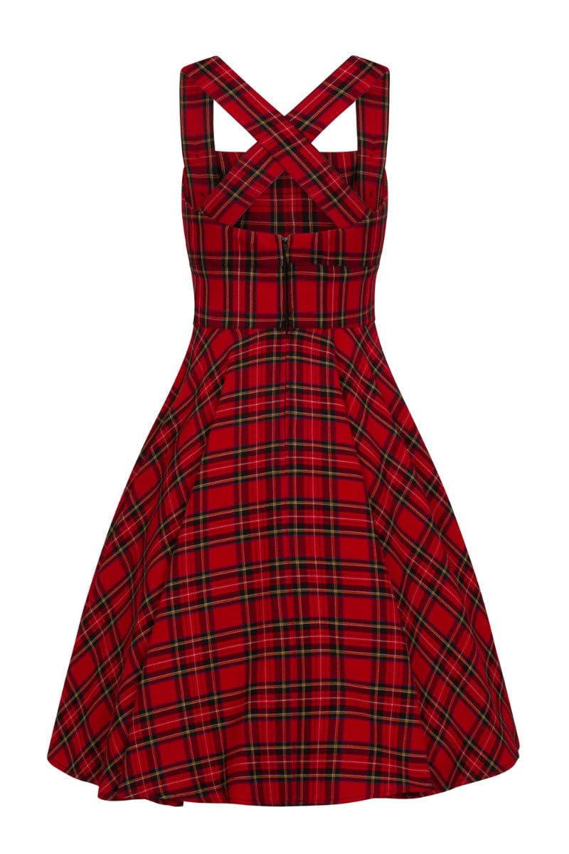 Hell Bunny Irvine Tartan Pinafore Midi Dress Red